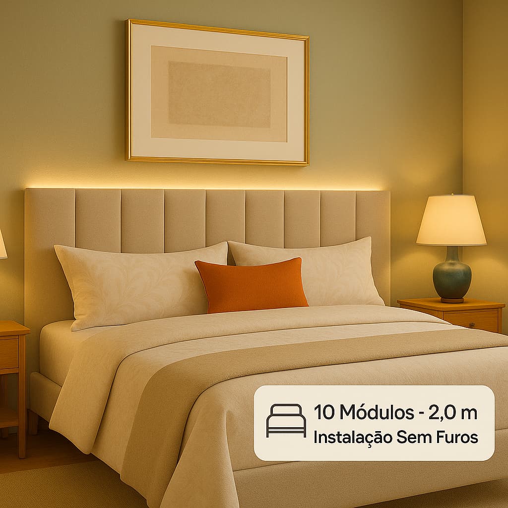 Cabeceira de Cama Casal 45x20 em Suede – Estofada Modular com Fita Dupla Face – Box Queen/King