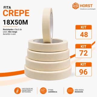 Fita Crepe Branca 18mm X 50 Metros Uso Geral Reforçada - Envio Imediato | Kit 48 | Kit 72 | Kit 96