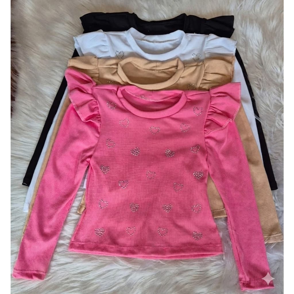Blusa Infantil Manga Comprida Com Aplique Em Strass - Do 02 Ao 10