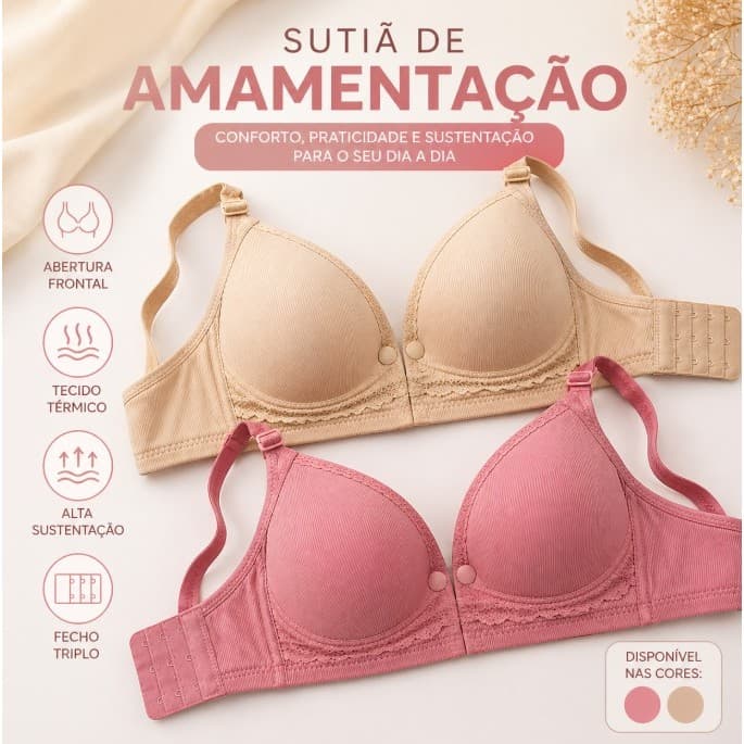 Sutiã de Amamentação Feminino Térmico Alta Sustentação Abertura Frontal Sem Bojo Ajustável