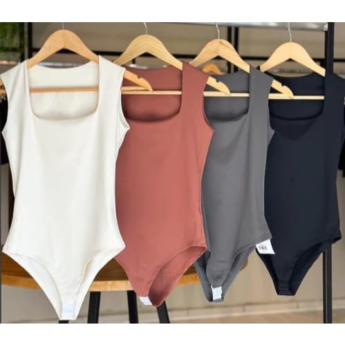 Kit Com 2 Body Collant Feminino Básico Com Decote Quadrado Têndencia Blogueira