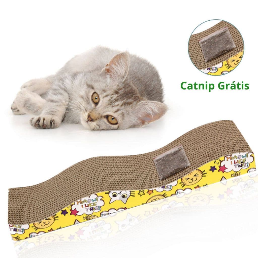 Arranhador para Gato com Catnip 2 Lados Brinquedo Papelão Ondulado Anti Stress Elo Wave Chão Gatos