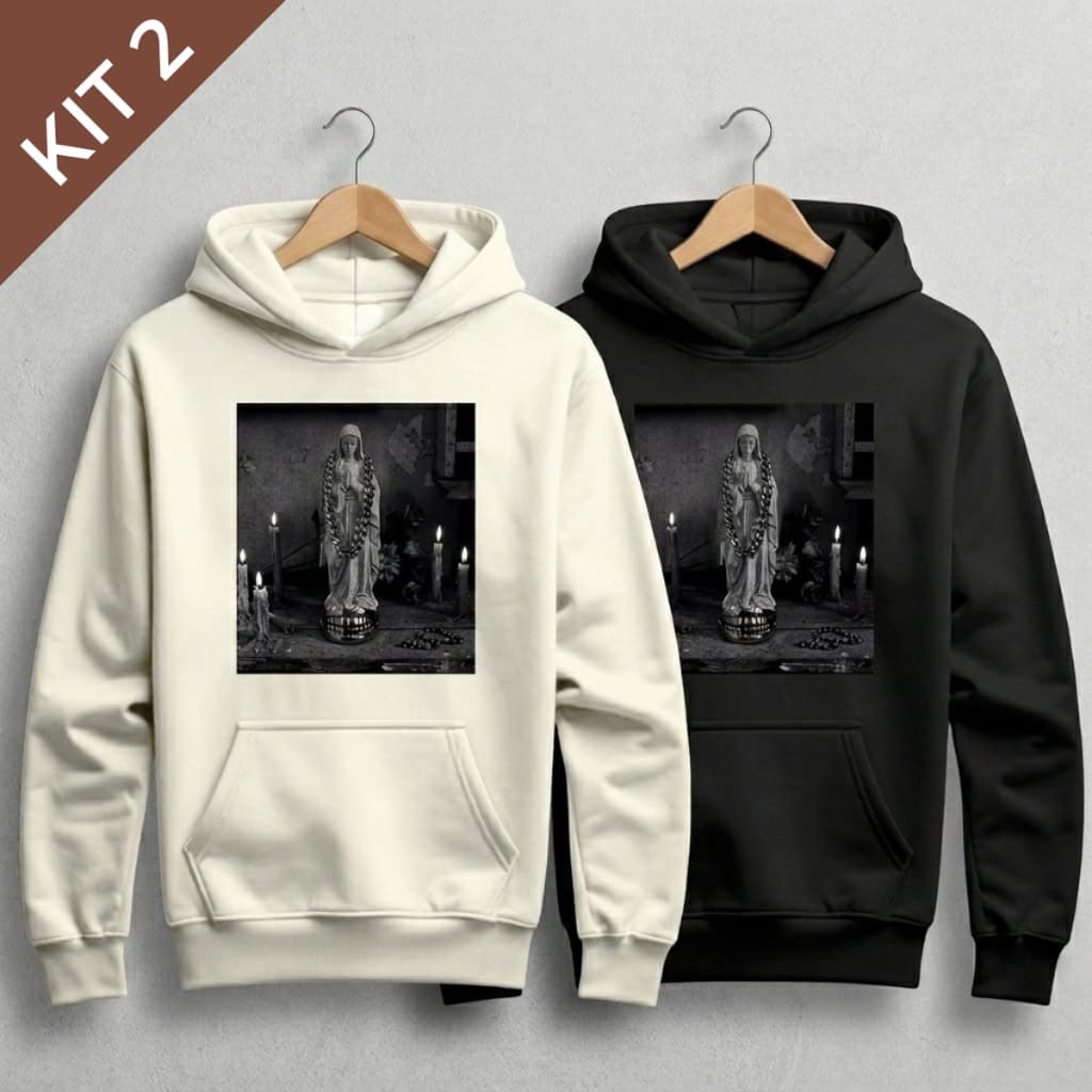 Kit 2 Moletom Streetwear Premium Canguru Unissex Estampado Com Capuz Blusa Frio Masculino Feminino