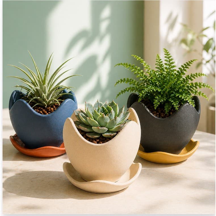 Vaso Decorativo 3D Luxo com Pratinho para Suculentas Design Moderno Minimalista Exclusivo
