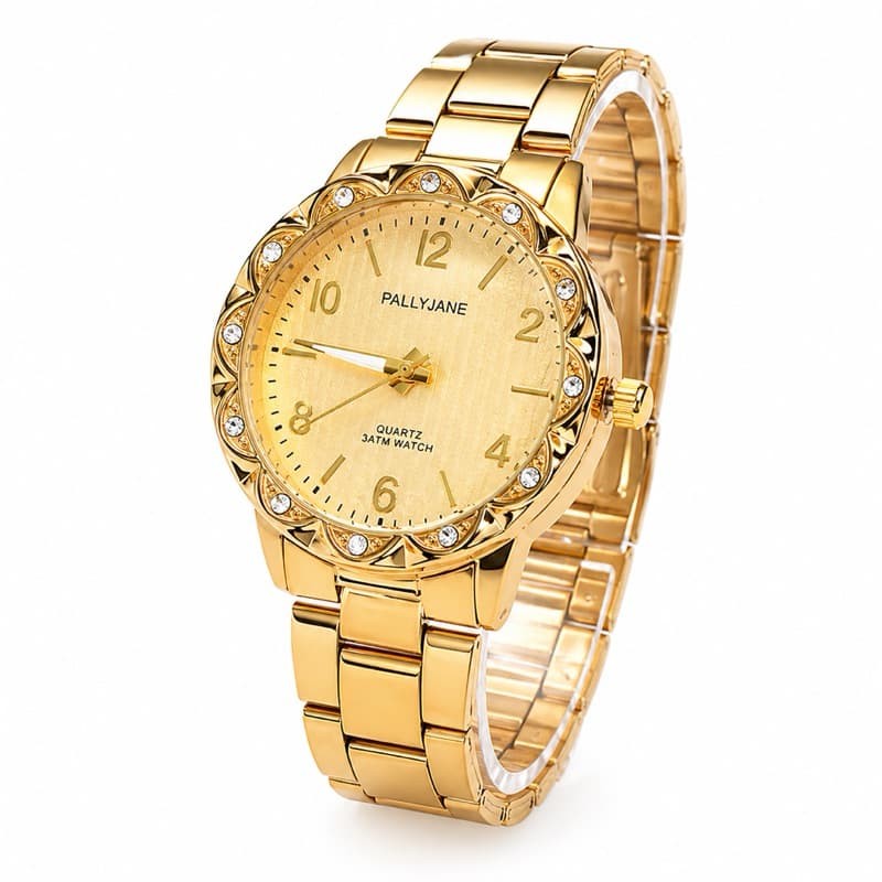 Relógio Feminino Quartzo Dourado Aço Inoxidável Casual Elegante Presente