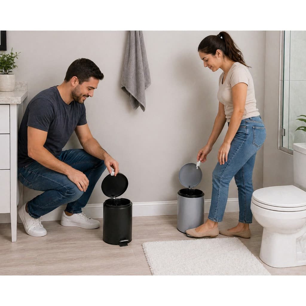 Lixeira Redonda com Pedal Multiuso Aço 3 L - Cinza Matte ou Preta - Banheiro - Cozinha - Escritório