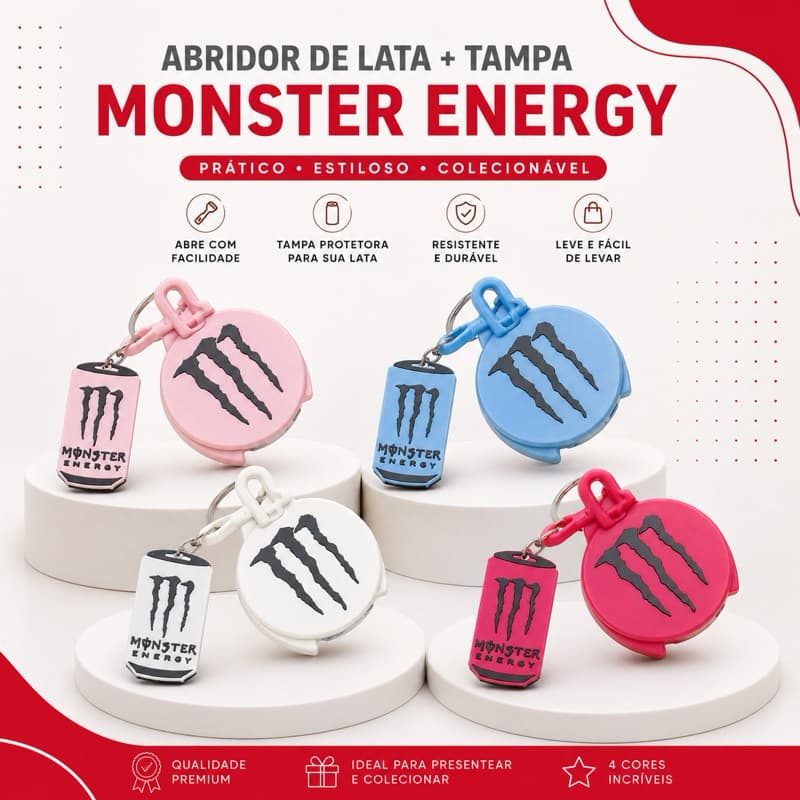 Tampa protetora de lata monster - abridor de lata monster - energetico - tampa flip para refrigerante energético monster