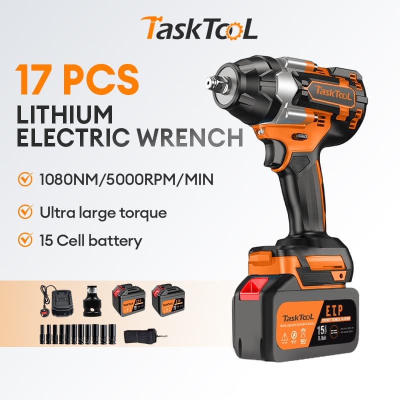 TaskTooL  Kit Chave De Impacto 21v + Jogo Soquete 2 Baterias 17 Pçs