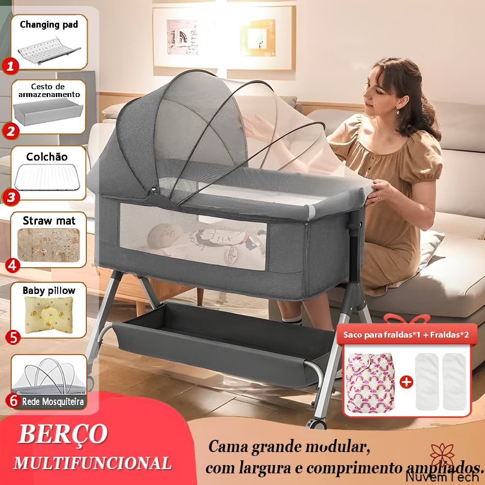 Berço De Bebê Redondo Com Mosquiteiro Kit Berço Menina E Menino Chiqueirinho E Seguro