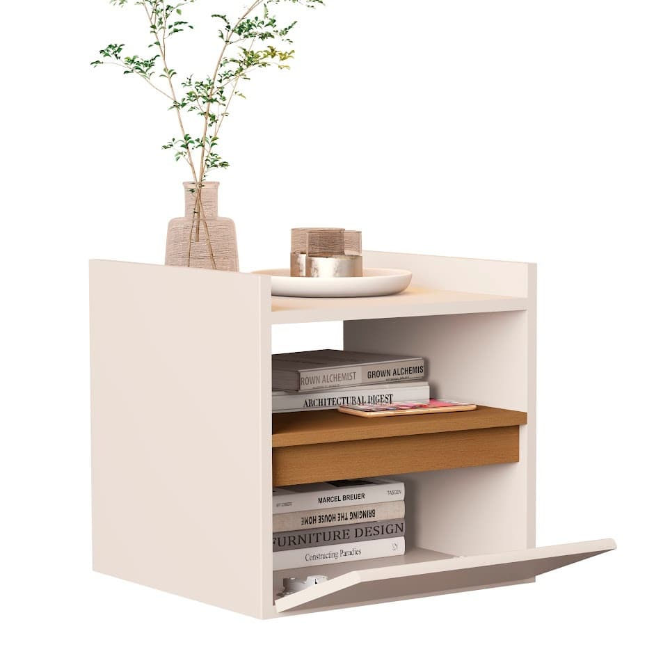 Mesa de Cabeceira Minerva Suspensa Para Quarto Estilo Retro 1 Gaveta e Nicho Minerva  Cores