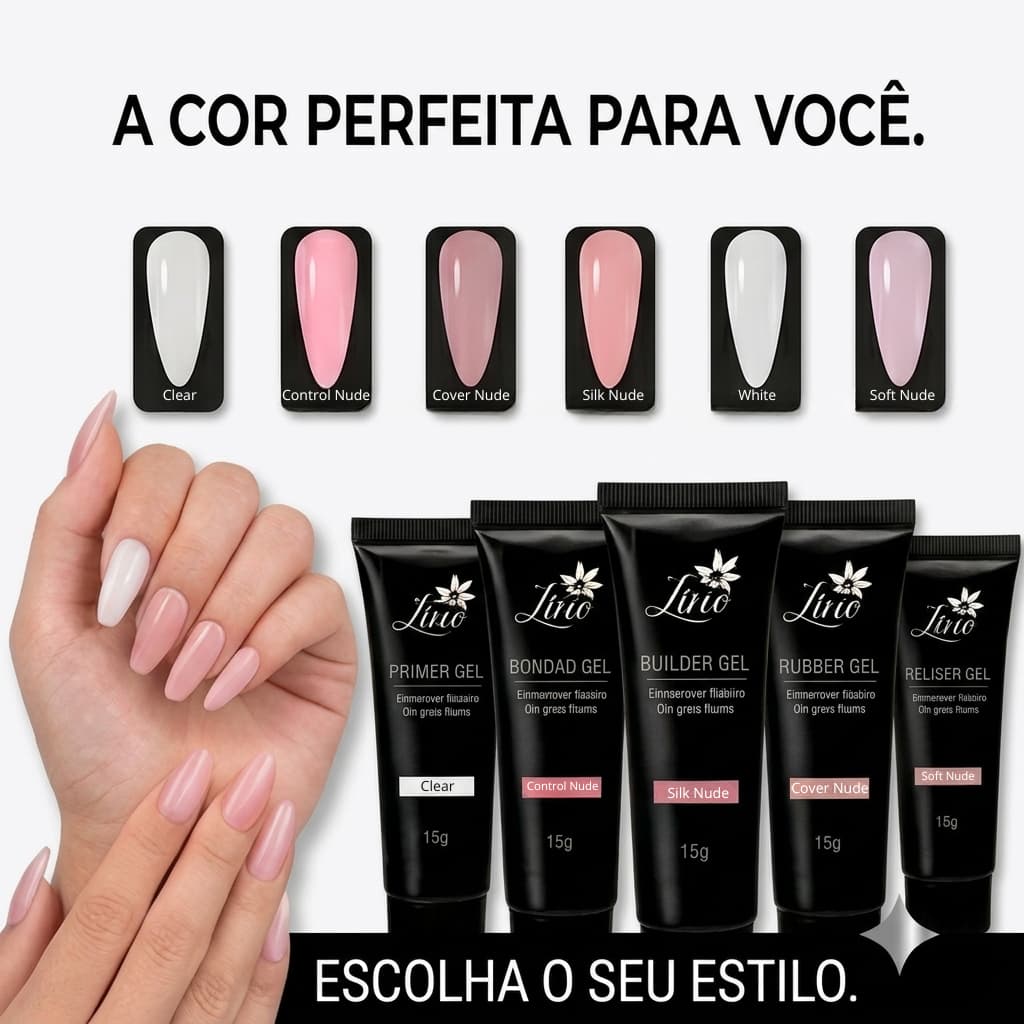 Kit 5, 4, 3, 2, Polygel Lirió LED UV Profissional 15g Molde F1 Alongamento Poligel Unhas de Gel