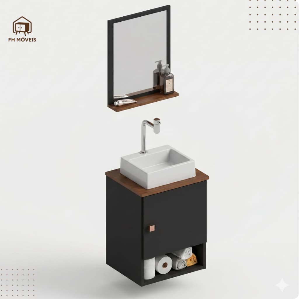 Armário Gabinete Banheiro Lima com Cuba Tulipa Branca 1 Porta – Ideal p/ Espaços Pequenos