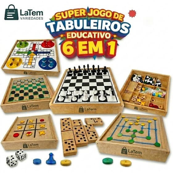 Jogos 6x1 Dama, Jogo Da Velha, Ludo, Trilha, Dominó e Xadrez Jogos de Tabuleiro Jogo de Mesa