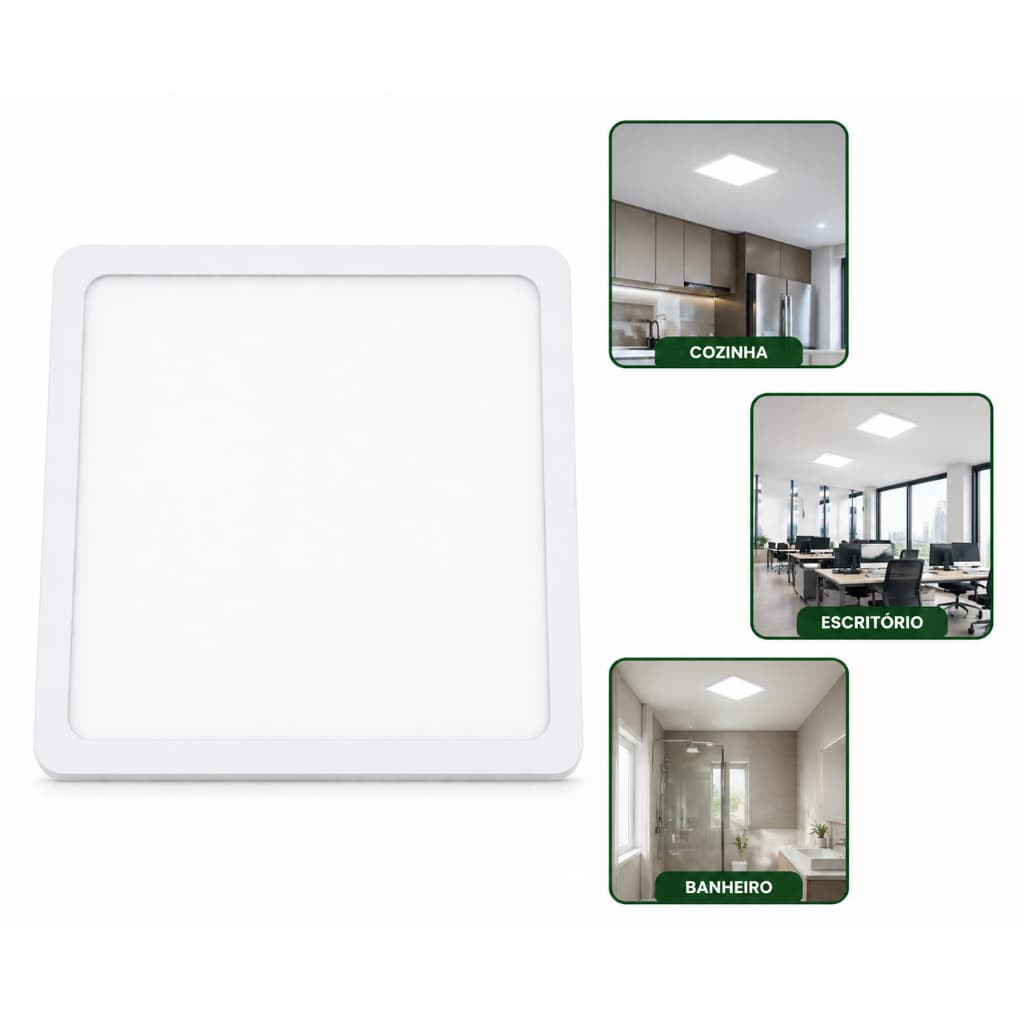 PAINEL SOBREPOR 18W QUADRADO BRANCO PLAFON DE LED LUZ BRANCA TASCHIBRA