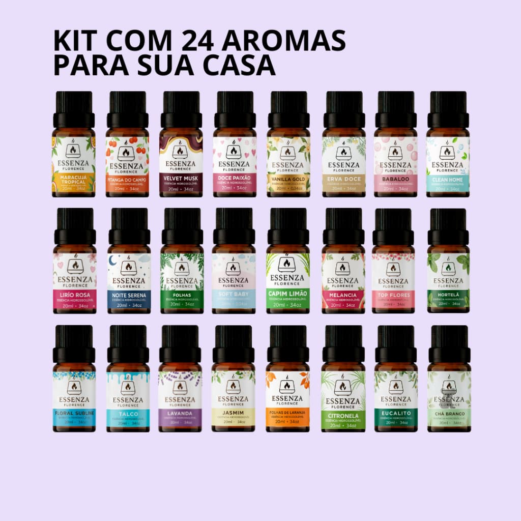 KIT 24 essências hidrossolúvel para umidificador/difusor de aromas CAIXA