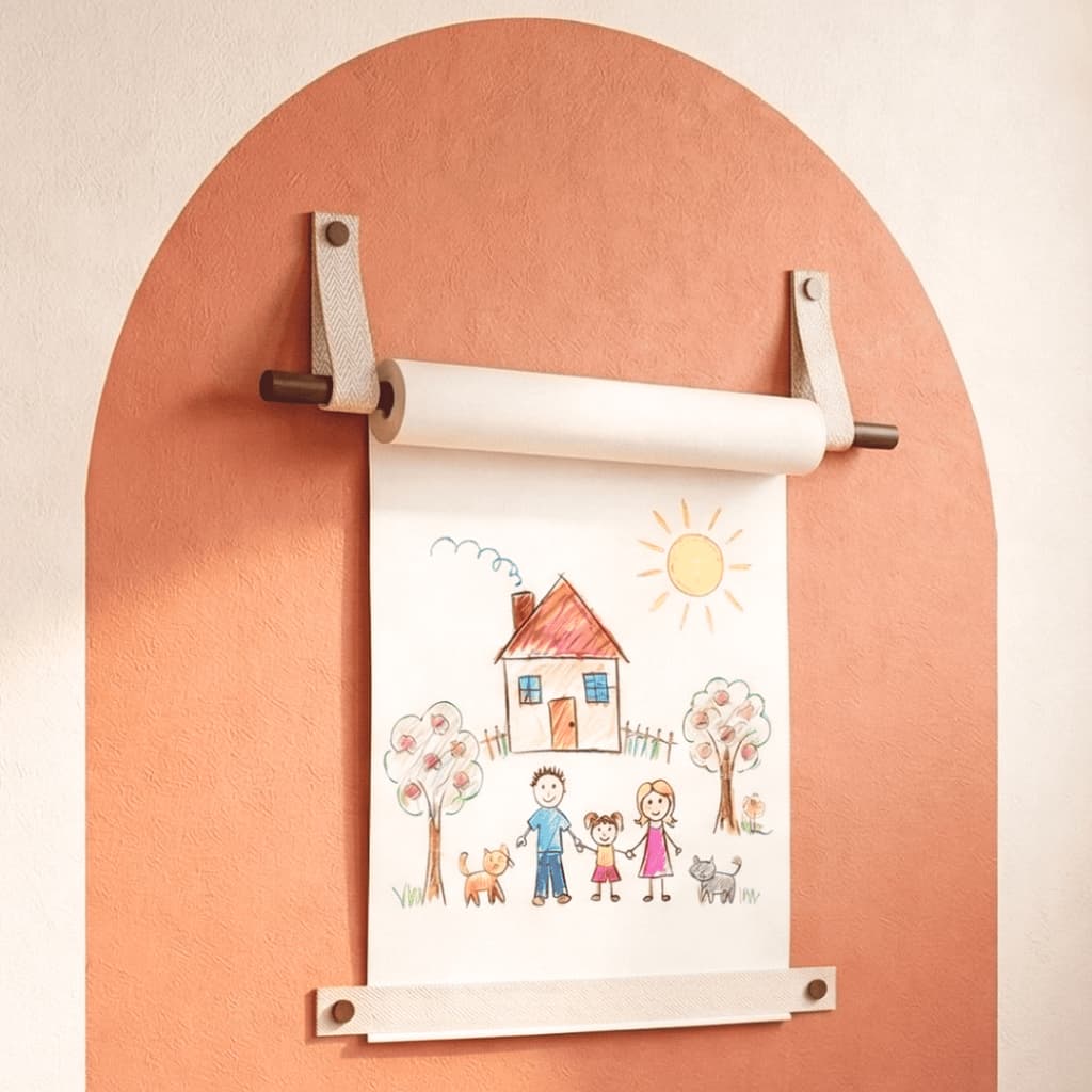 Suporte de Lousa Infantil Envelhecido p/ Rolo de Papel -Desenhar Educativo Montessori Decoração Boho