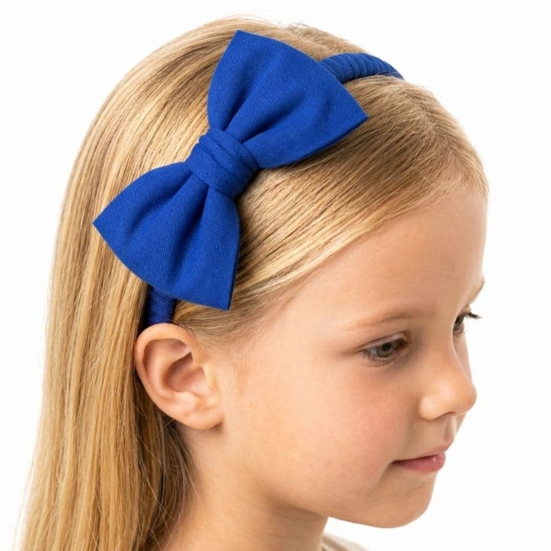 Tiara Infantil Azul Royal Laço Gravata Algodão Arco Flexível