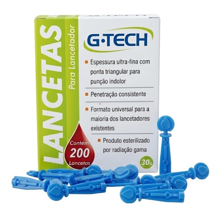 Lancetas G-Tech 30G p/ Lancetador - Agulha Extra Fina Indolor p/ Glicemia Diabetes  - 100 unidades