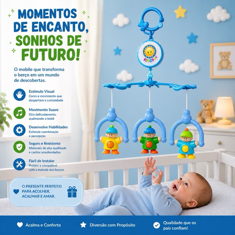 Mobile Musical Giratório Brinquedo de Berço Para Bebê