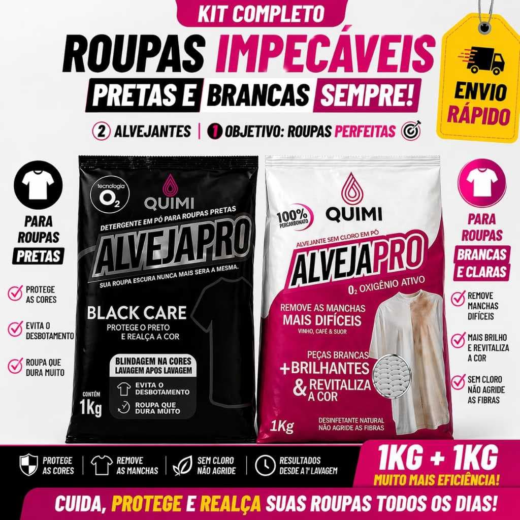 Kit Percarbonato de Sódio 100% Puro Roupas Brancas e Percarbonato Black Care Roupas Escuras Tira Manchas 1 kg cada
