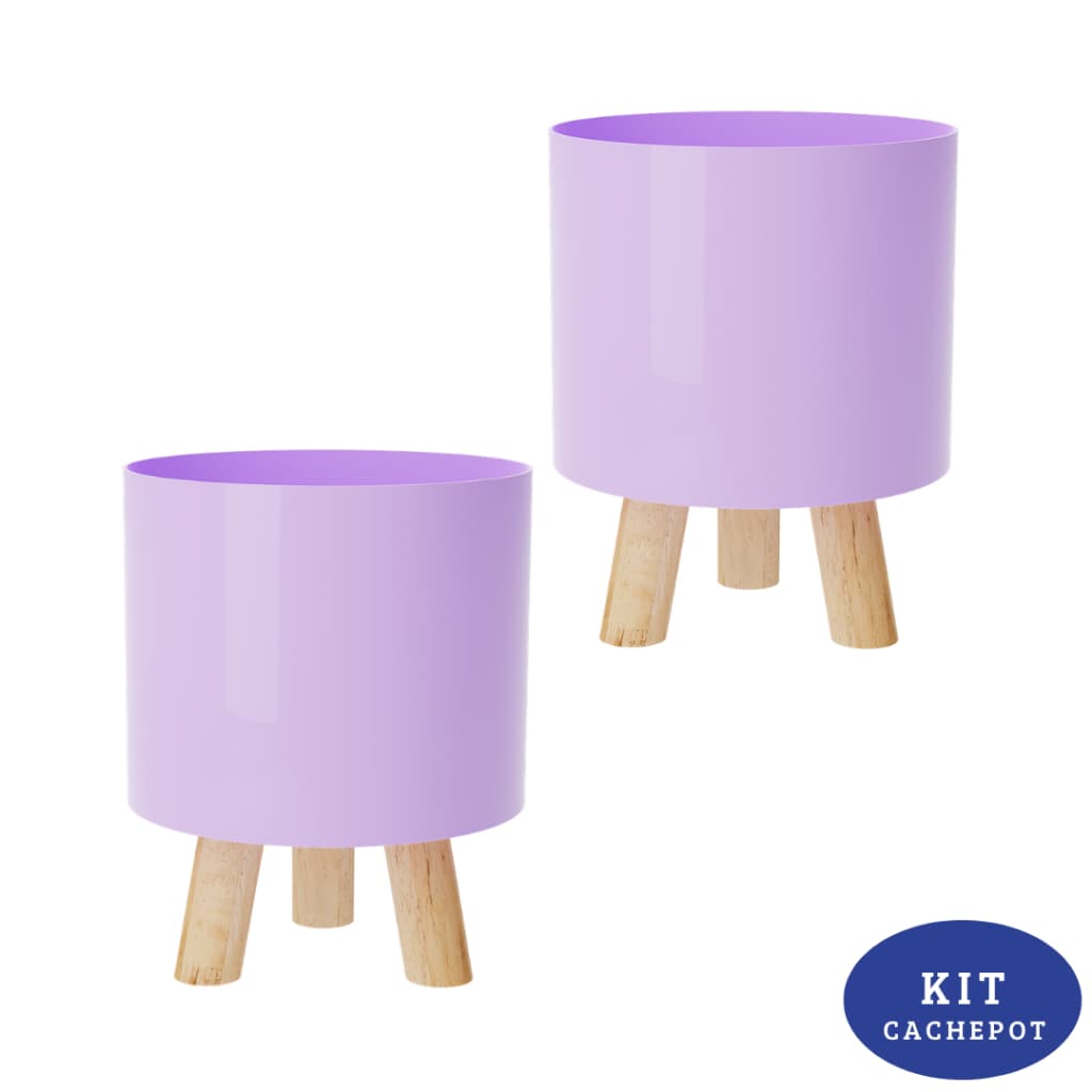 Kit 2 Cachepot Retro Pé Madeira Decoração Sala Cozinha Banheiro