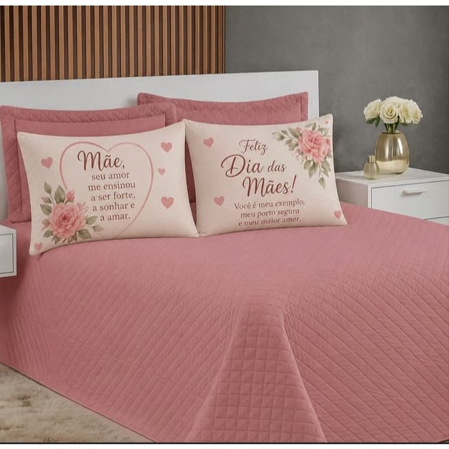 Colcha Cobre Leito Casal Box Especial Dias das Mães 5 Pçs