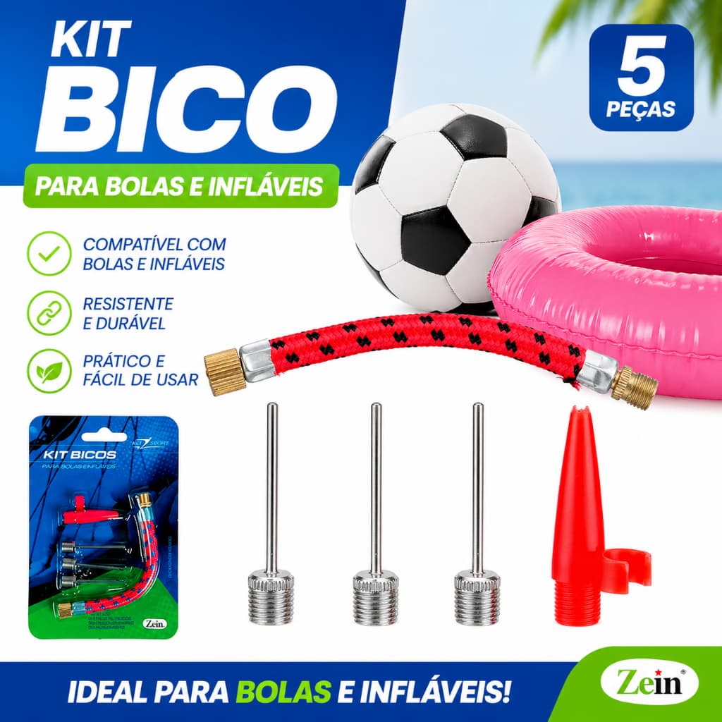 Kit Bicos Universal Para Bola Inflável Com Mangueira 5 Peças
