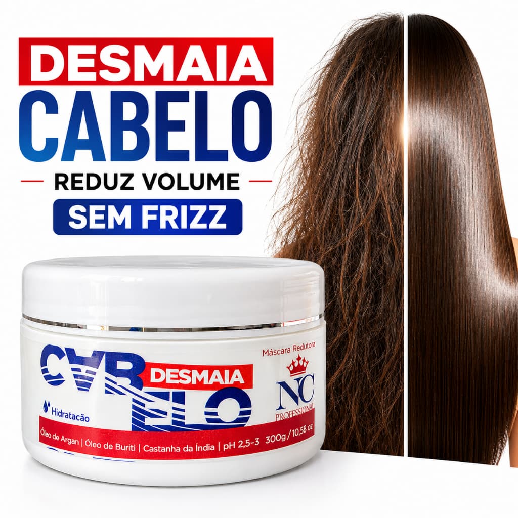 Máscara Desmaia Cabelo 300g Anti Frizz Hidratação Profunda Reduz Volume Brilho Maciez Cabelos Secos Danificados