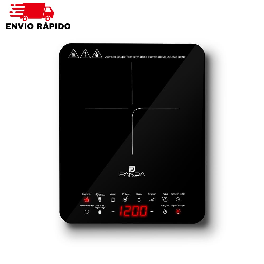 Cooktop Indução 1 Boca 110V Portátil 1200W Panda Plus Touch 8 Níveis Temperatura Trava de Segurança Timer