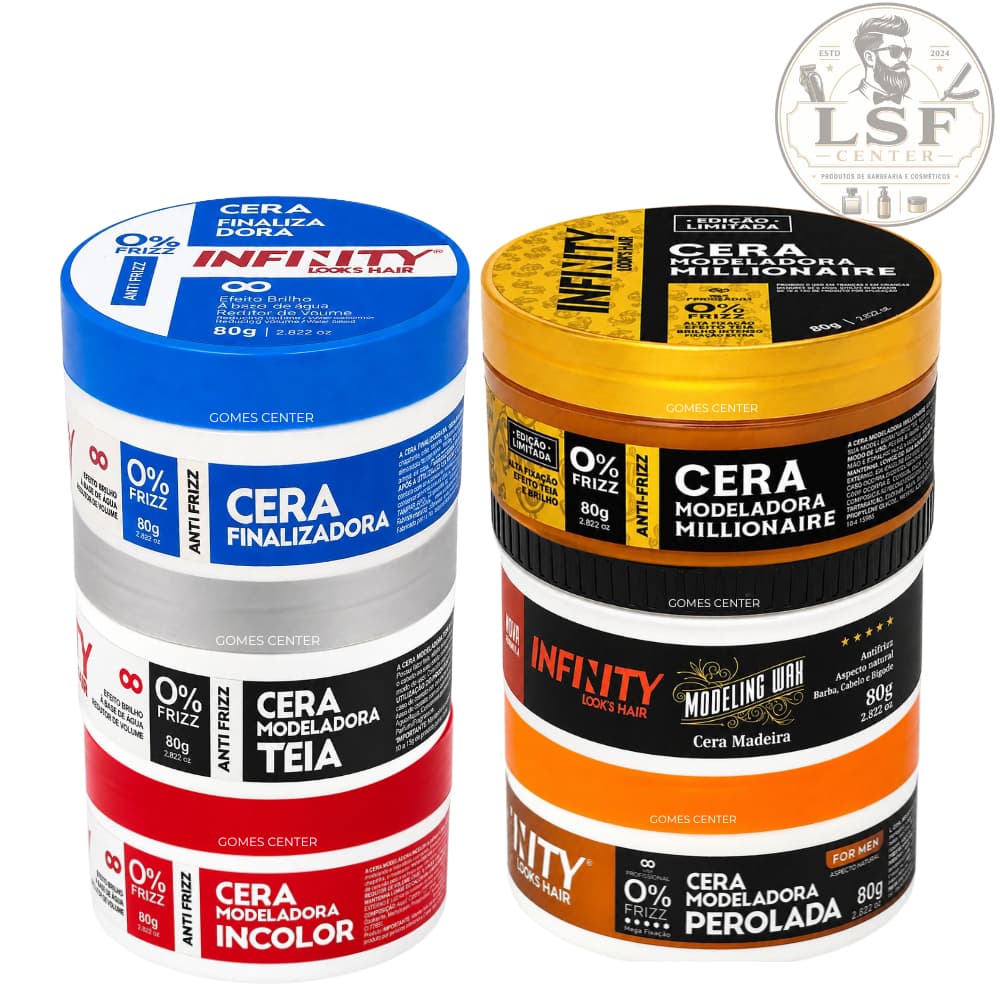 Kit 6x Pomadas Infinity - Millionaire + Perolada + Finalizadora + Madeira + Incolor + Teia 80g cada
