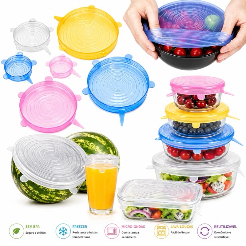 Kit Tampas Panela de Silicone Universal Reutilizável Elástica Tampas Silicone Cozinha Geladeira