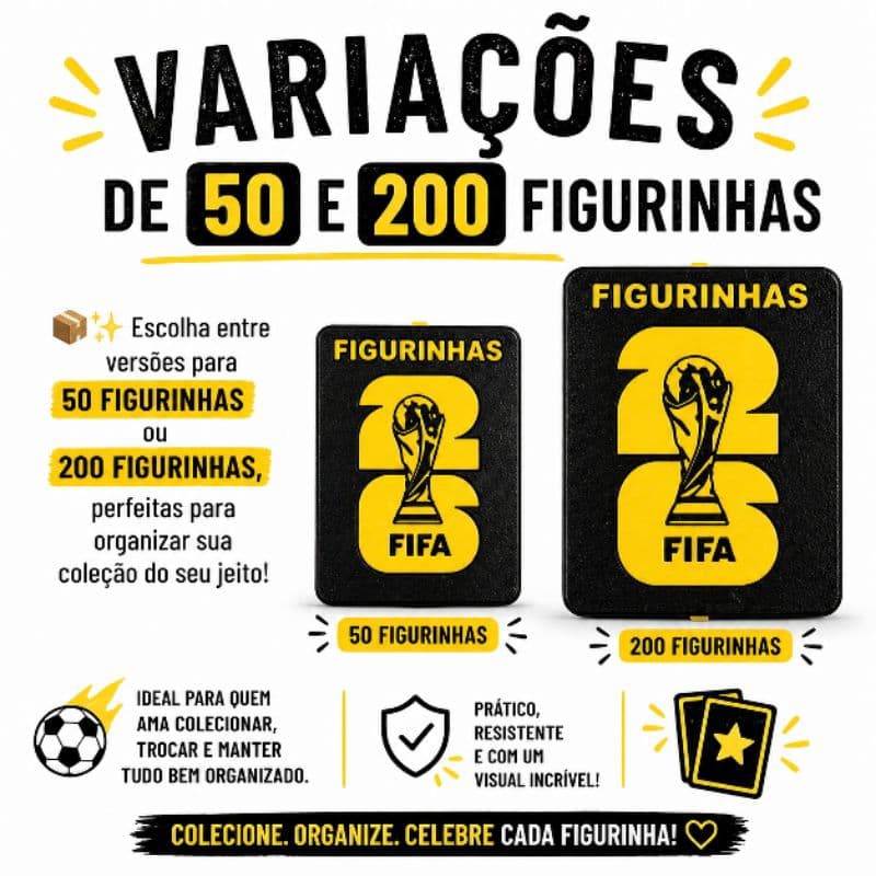 Caixinha Porta Figurinhas Copa 2026 ⚽📦 Organizador 50 ou 200 Figurinhas |Caixa Compacta e Resistente