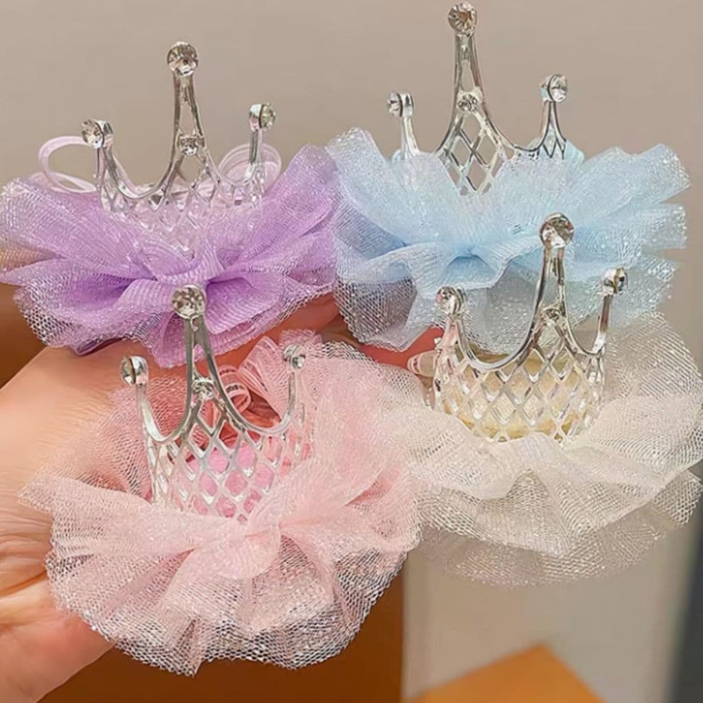 Presilha Infantil Coroa Princesa Com Tule E Strass Cr26