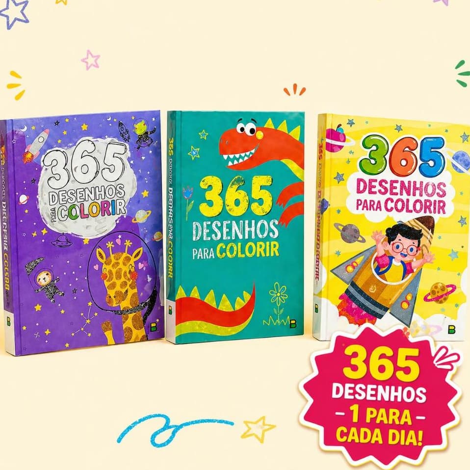 Livro de Colorir Infantil 365 Desenhos Educativas Coordenação Motora Passatempo Brinquedo Criança Meninos e Meninas