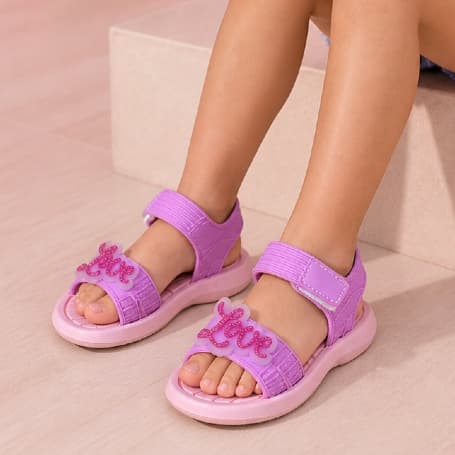 Papete Sandália Infantil Menina Love Liso Confortável Escolar Dia a Dia Macia Antiderrapante Moda