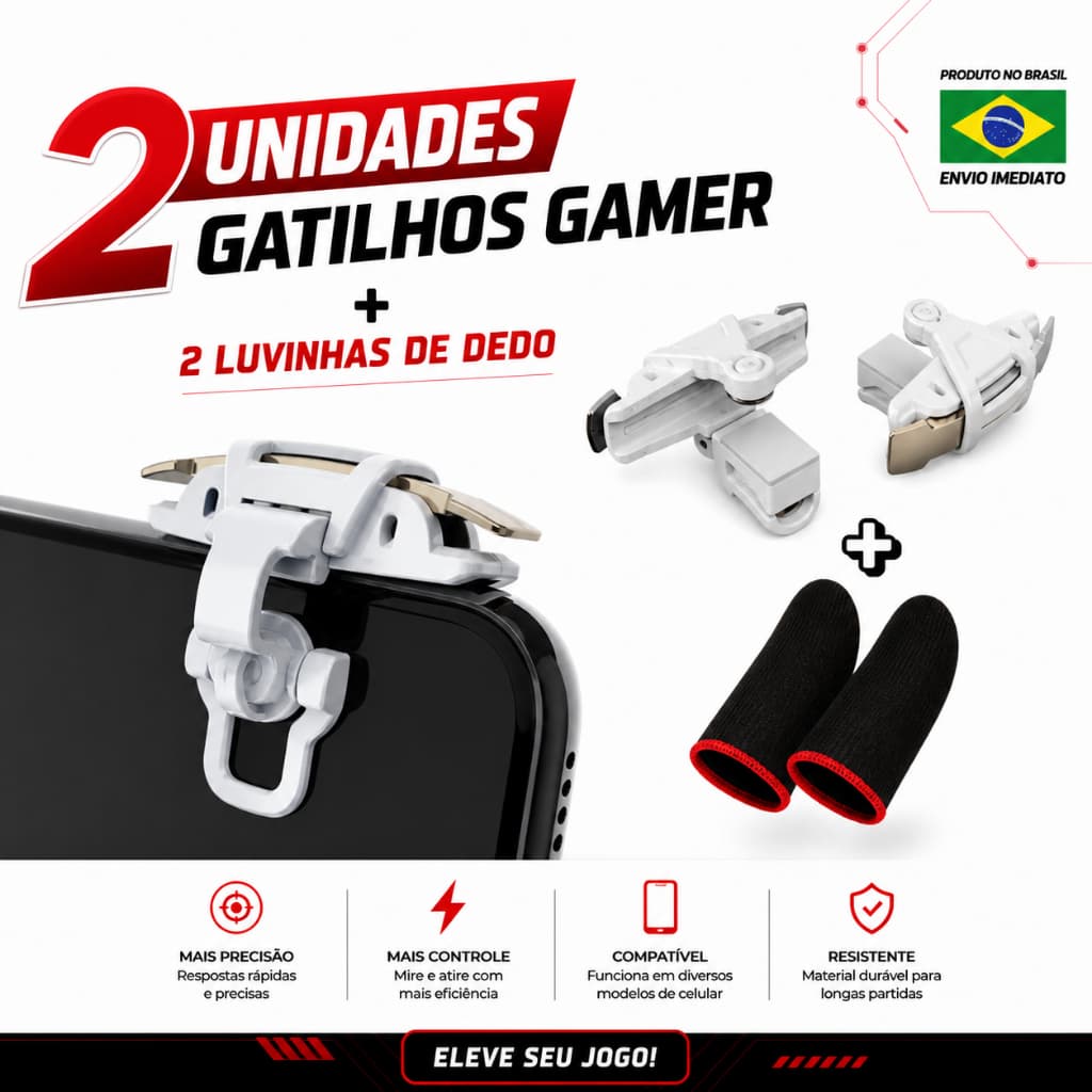 Kit Gamer Luvinha + Gatilho De Disparo Botão L1 R1 De joystick Móvel / Jogar FPS/ PUBG/ Free Fire BR