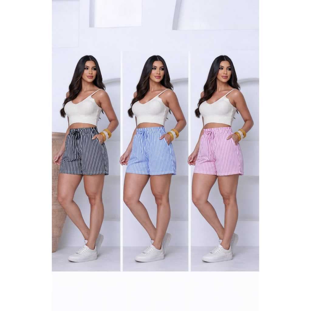 SHORT LISTRADO EN CREPE SOCIAL E ELEGANCIA MODERNA 2026