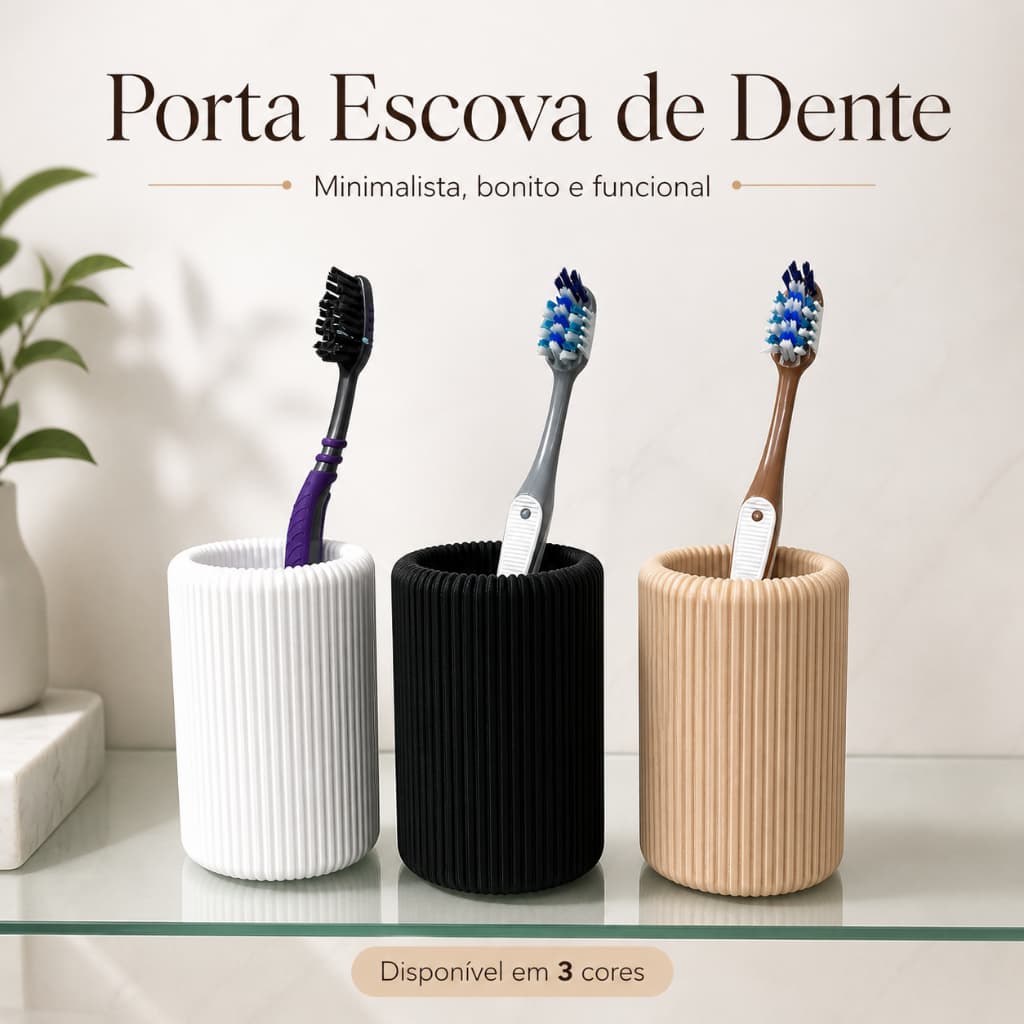 Porta Escova Dentes Organizador Canelado Decorativo Banheiro Lavabo Bancada Pia Suporte Creme Dental Moderno Premium Lar