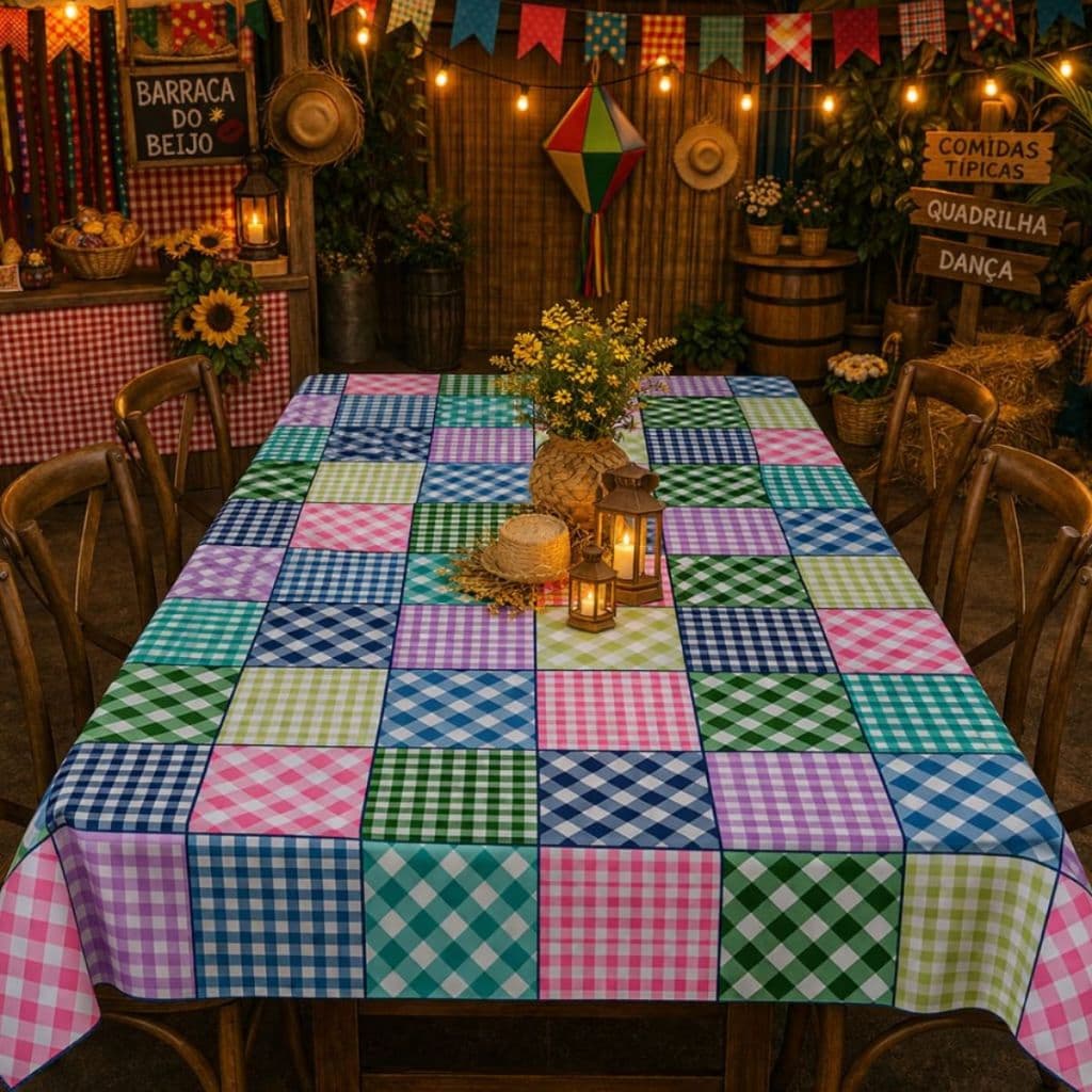 Toalha de Mesa 4, 6 e 8 Lugares Tecido Oxford Resistente Xadrez Premium para Decoração  Festa Junina