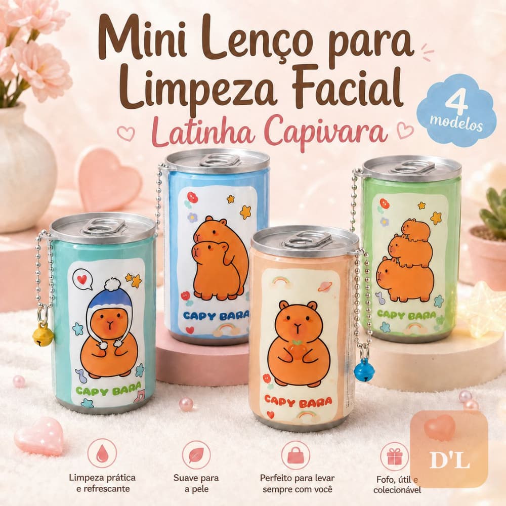 Lenços para limpeza Facial Capivara em Latinha Fofo Portátil 30 Unidades Estilo Coreano - Skincare