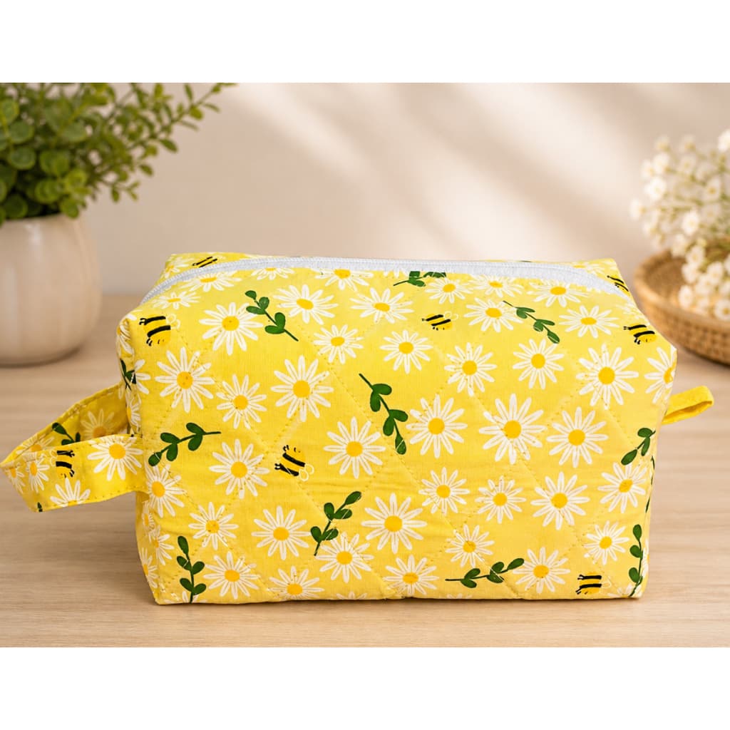 Necessaire Box Porta Maquiagem Margaridas Amarelas