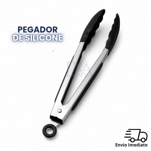 Pegador Inox Silicone Cozinha Churrasco Salada Alimentos Resistente Ao Calor