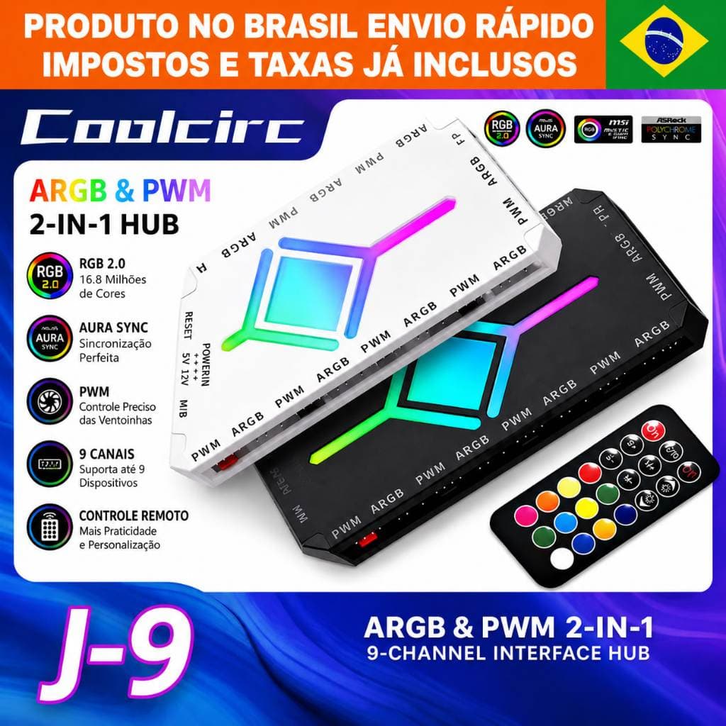 Controladora Coolcirc ARGB 5v 3 Pinos Hub Led 9 Portas Controladora Pwm 4 Pinos Fan .