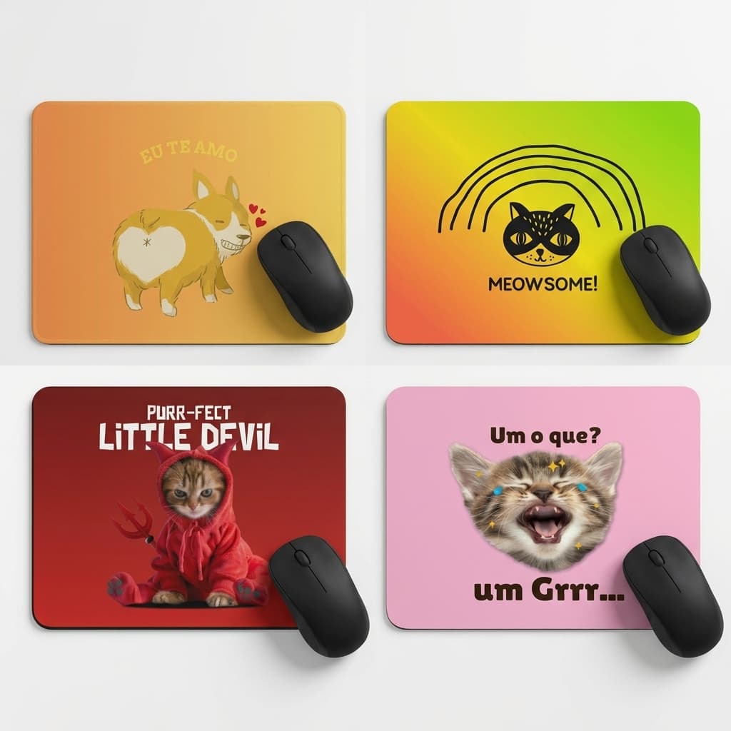 Mouse Pad Meme Engraçado de Gatos e Cachorros 21x17cm Antiderrapante Fofo Criativo Escritório Gamer