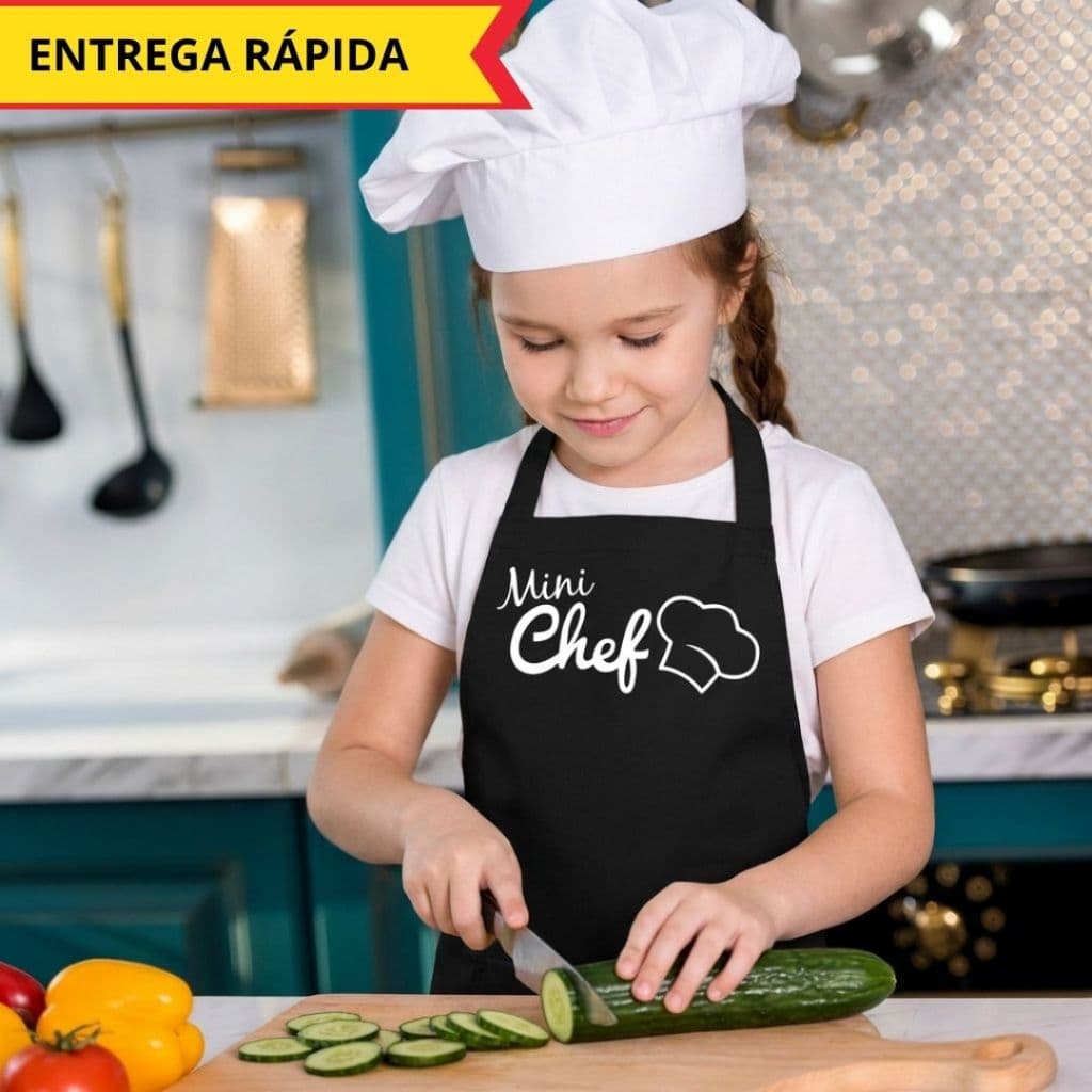 Avental Infantil Mini Chef Unissex Branco ou Preto