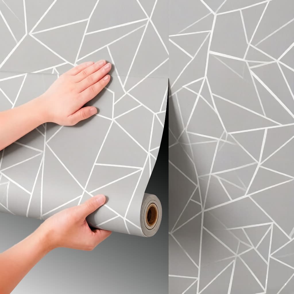 Papel de Parede Adesivo Cinza Geométrico Fácil Aplicação 5m para Sala, Quarto, Cozinha e Banheiro