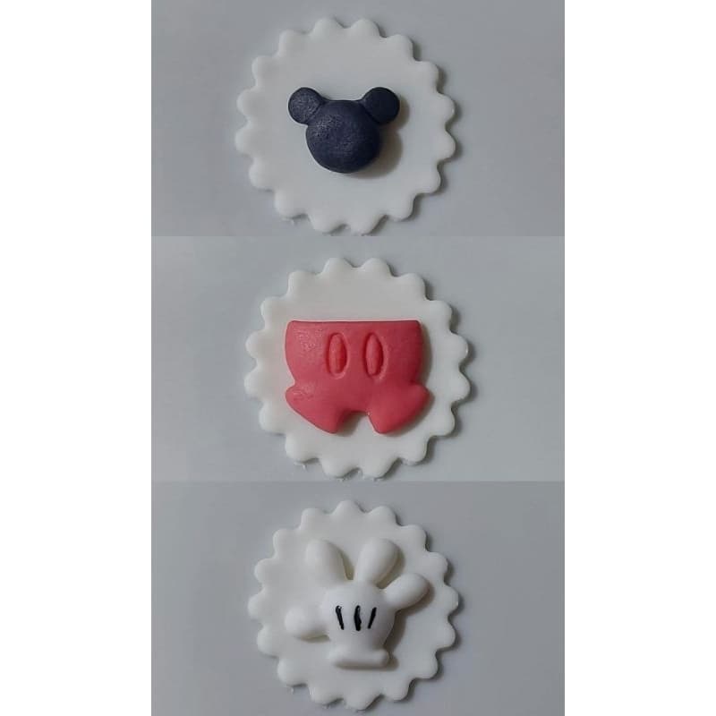 Aplique de pasta americana comestível tema Mickey. Medida de 4,5 X 4,5 ideal para cupcake, pirulito de chocolate