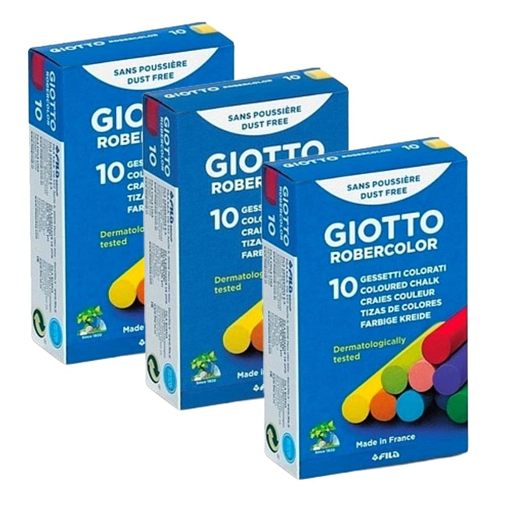 Giz Escolar Colorido Robercolor com 10 Unidades Giotto Kit/3 Caixas