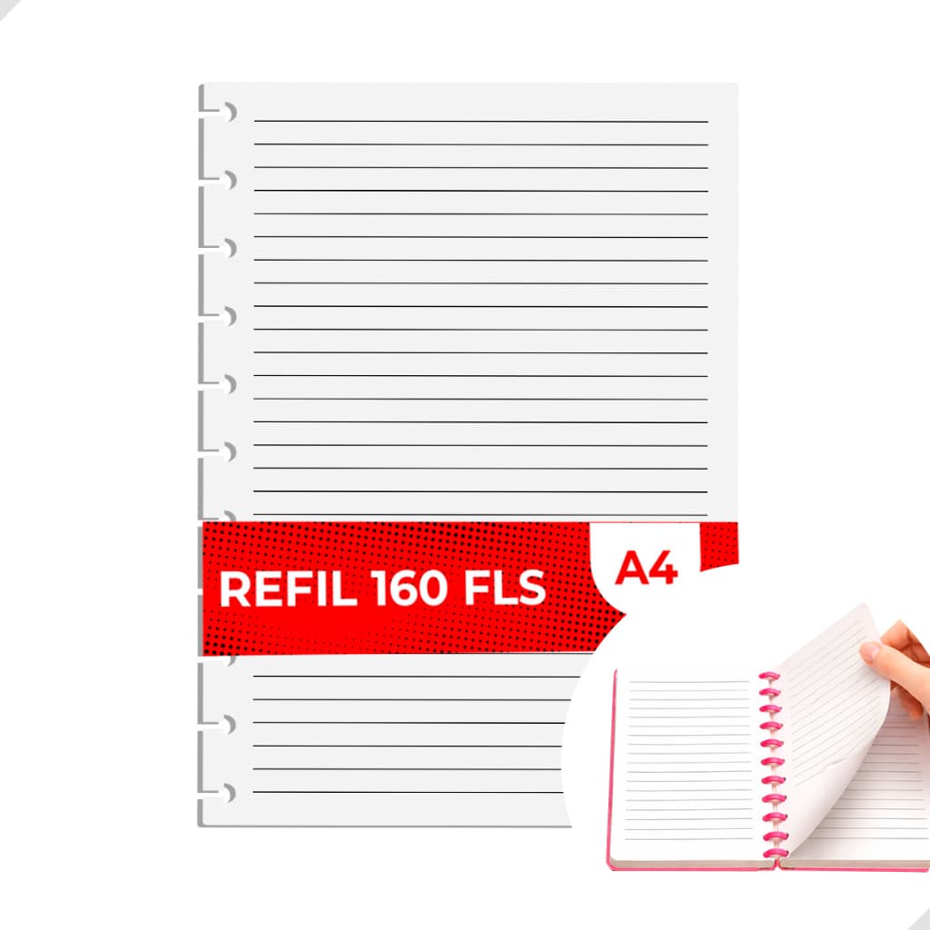 Refil A4 11 Discos Furos 160 Folhas Pautado Caderno Inteligente Escolar Faculdade Organização