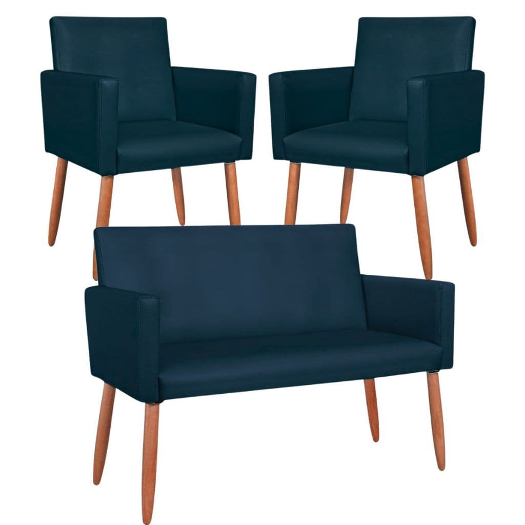 Kit 2 Poltronas e 1 Namoradeira Nina Corano Sala Moderna Luxo Conjunto Decorativo Confortável Recepção Escritório